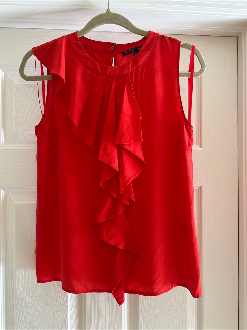 Antonio Melani Red Sleeveless Ruffle-Front Blouse, Size XS